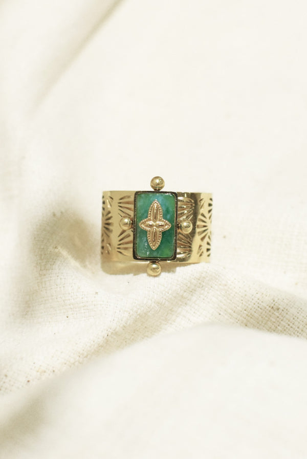 BAGUE LARGE ET AJOURÉE SILOÉ, EN AMAZONITE