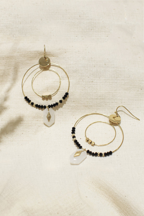 BOUCLES D'OREILLES DOUBLE CRÉOLES ISORE, EN QUARTZ BLANC