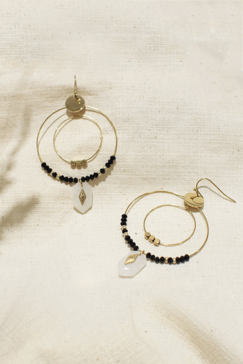 BOUCLES D'OREILLES DOUBLE CRÉOLES ISORE, EN QUARTZ BLANC