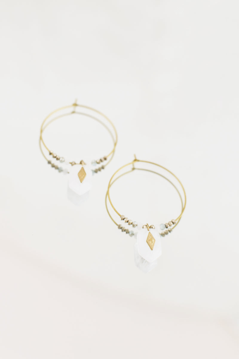 BOUCLES D'OREILLES CRÉOLES ISORE, QUARTZ BLANC