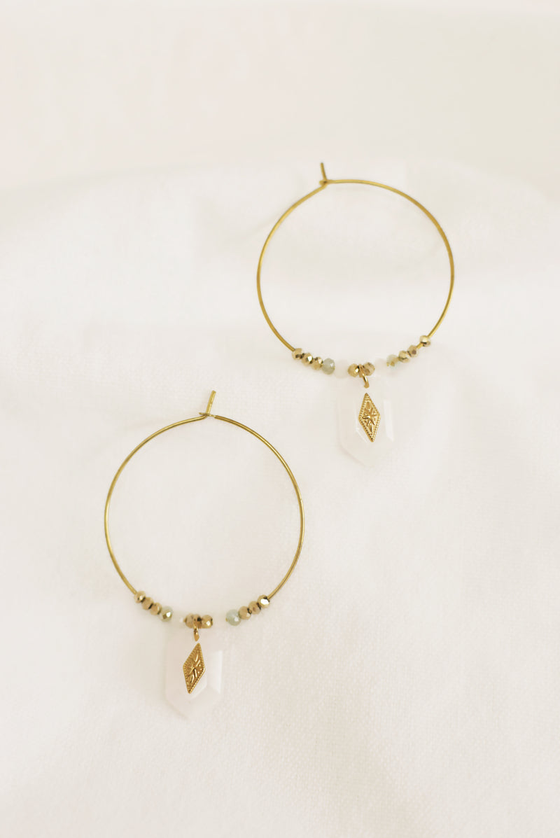 BOUCLES D'OREILLES CRÉOLES ISORE, QUARTZ BLANC
