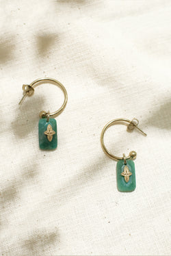 BOUCLES D’OREILLES SILOÉ, RECTANGLE EN AMAZONITE