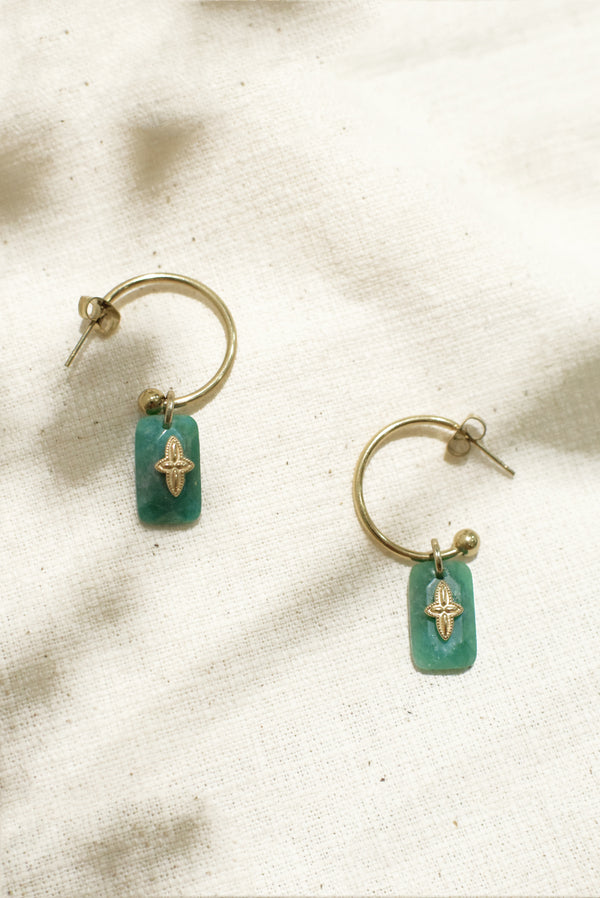 BOUCLES D’OREILLES SILOÉ, RECTANGLE EN AMAZONITE