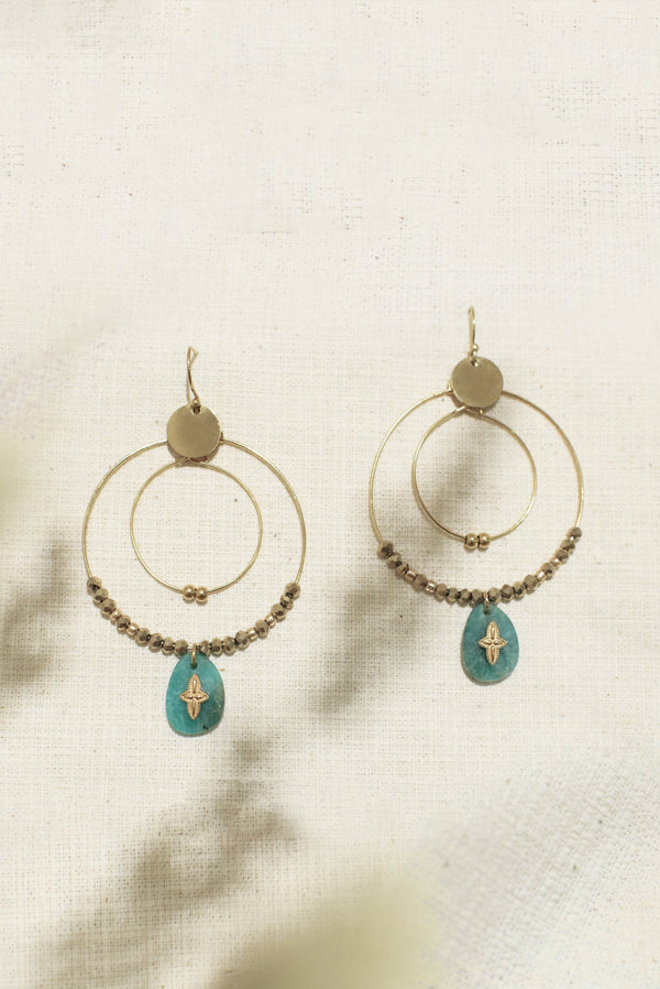 BOUCLES D’OREILLE DOUBLE CRÉOLES SILOÉ, EN AMAZONITE
