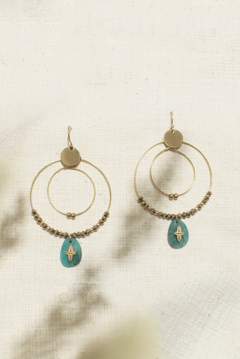 BOUCLES D’OREILLE DOUBLE CRÉOLES SILOÉ, EN AMAZONITE