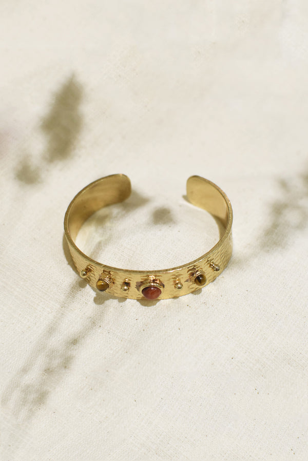 BRACELET MARTELÉ DUNE, EN CORNALINE ET ŒIL DU TIGRE