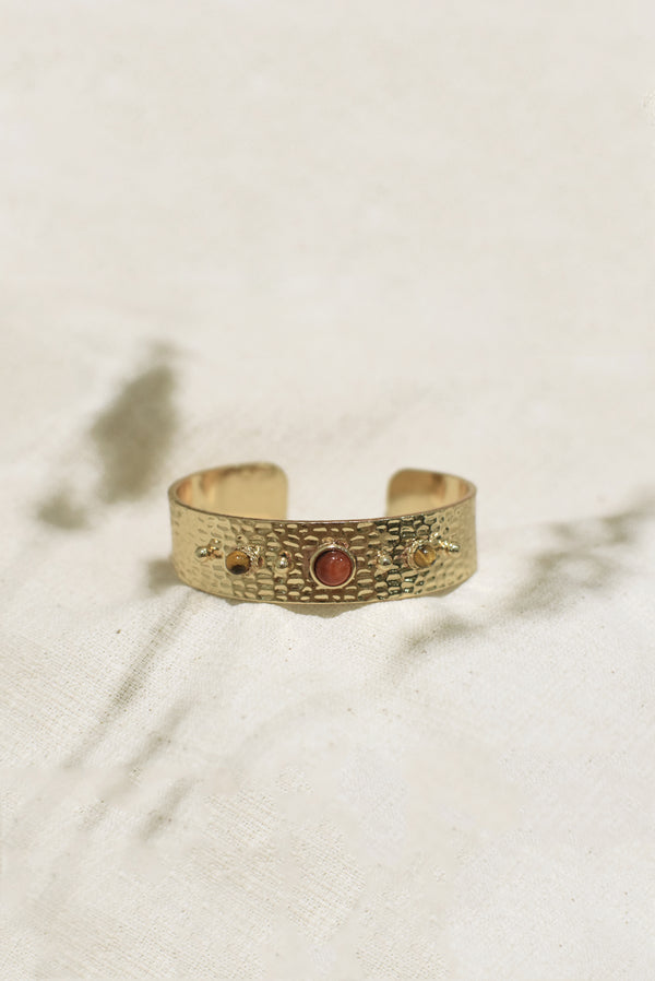 BRACELET MARTELÉ DUNE, EN CORNALINE ET ŒIL DU TIGRE
