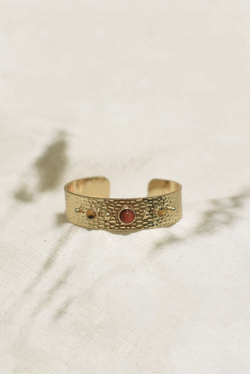 BRACELET MARTELÉ DUNE, EN CORNALINE ET ŒIL DU TIGRE