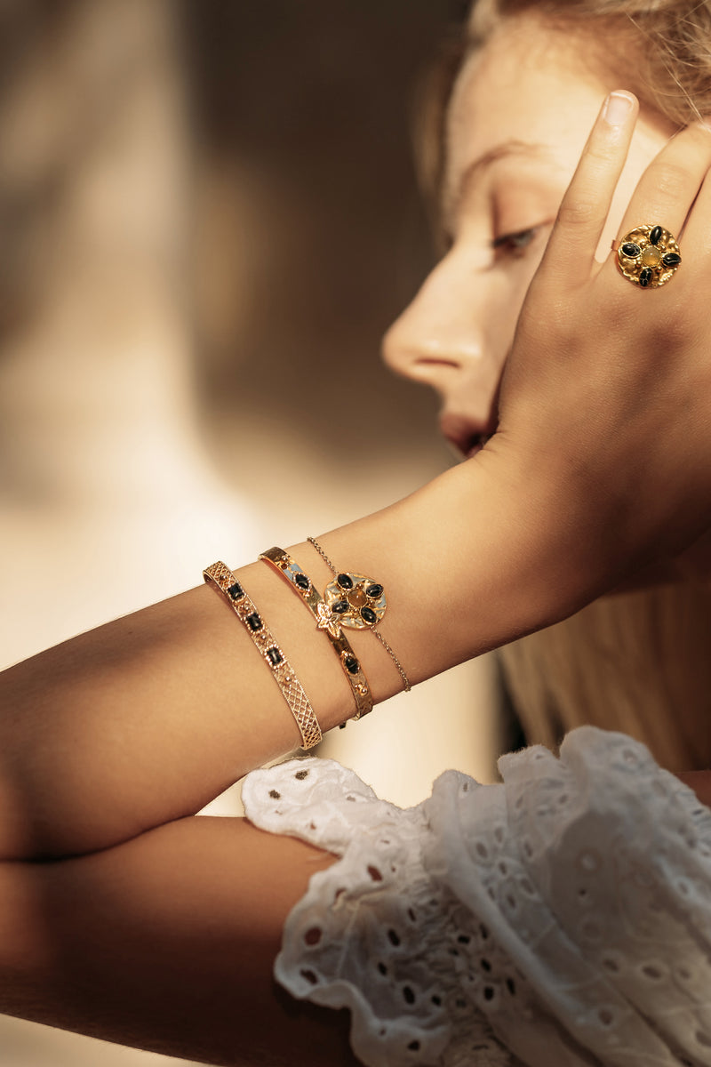 BRACELET MARTELÉ SILOÉ, EN HOWLITE NOIRE