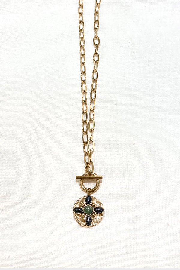 COLLIER CONSTANCE, EN HOWLITE NOIRE ET QUARTZ