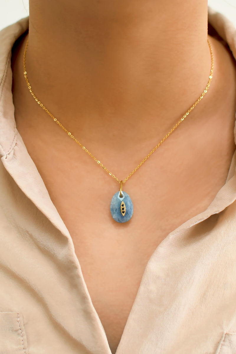 COLLIER COURT JEANNE, EN AIGUE-MARINE