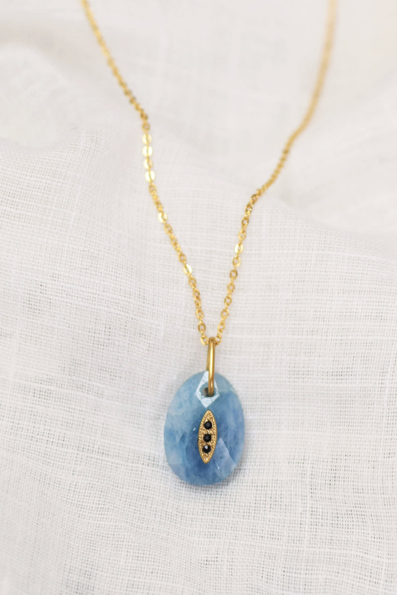 COLLIER COURT JEANNE, EN AIGUE-MARINE