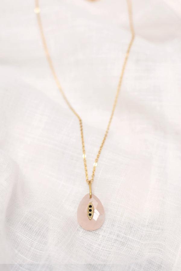 COLLIER COURT JEANNE, EN QUARTZ ROSE