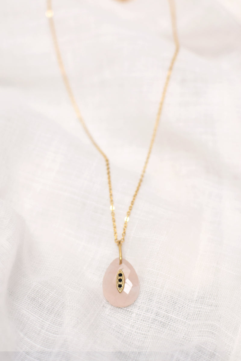 COLLIER COURT JEANNE, EN QUARTZ ROSE