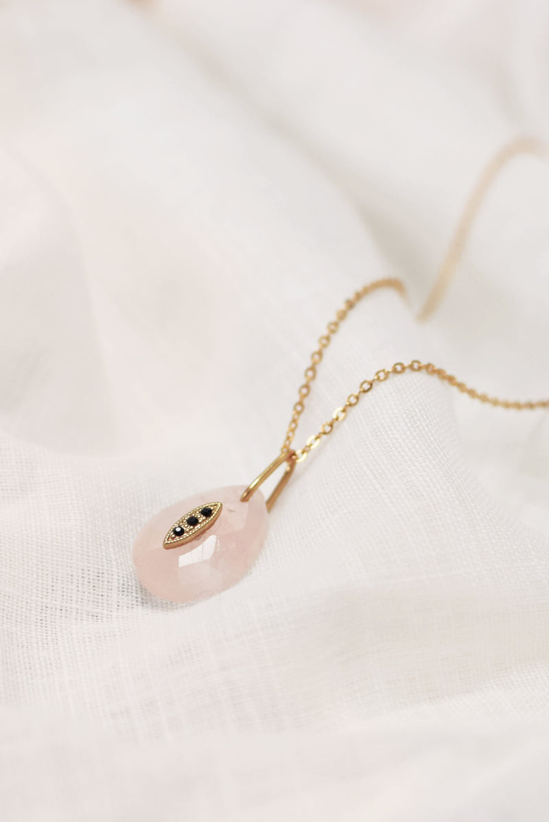 COLLIER COURT JEANNE, EN QUARTZ ROSE