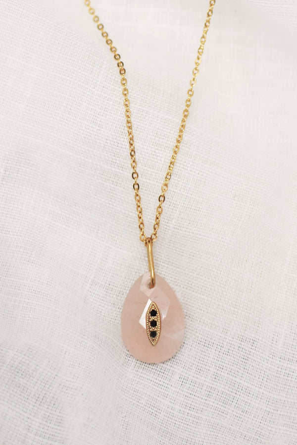 COLLIER COURT JEANNE, EN QUARTZ ROSE