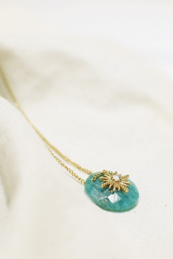 COLLIER AGLAÉ, EN AMAZONITE RONDE