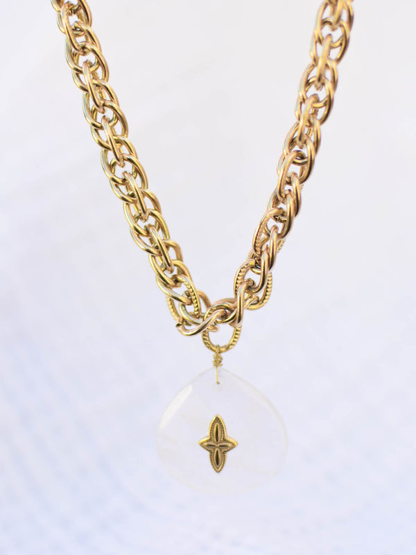 COLLIER SILOÉ À GROSSES MAILLES, EN QUARTZ BLANC