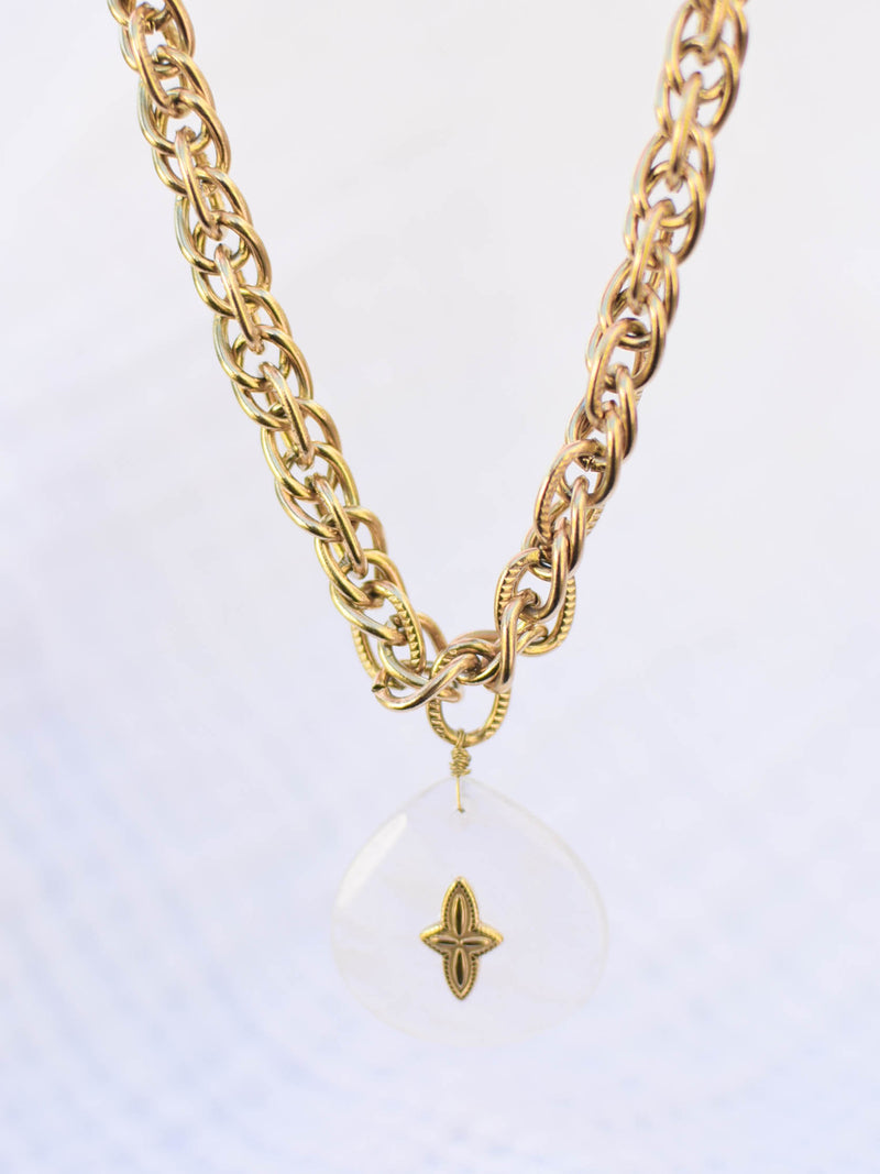 COLLIER SILOÉ À GROSSES MAILLES, EN QUARTZ BLANC