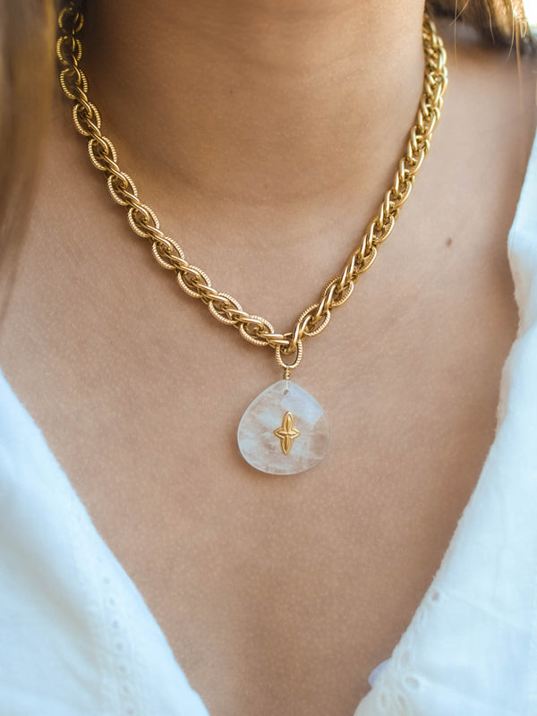 COLLIER SILOÉ À GROSSES MAILLES, EN QUARTZ BLANC